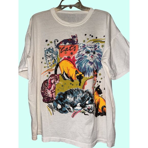 unmarked Tops - Vintage XXL Oversized all over Cat print single stitch graphic tee